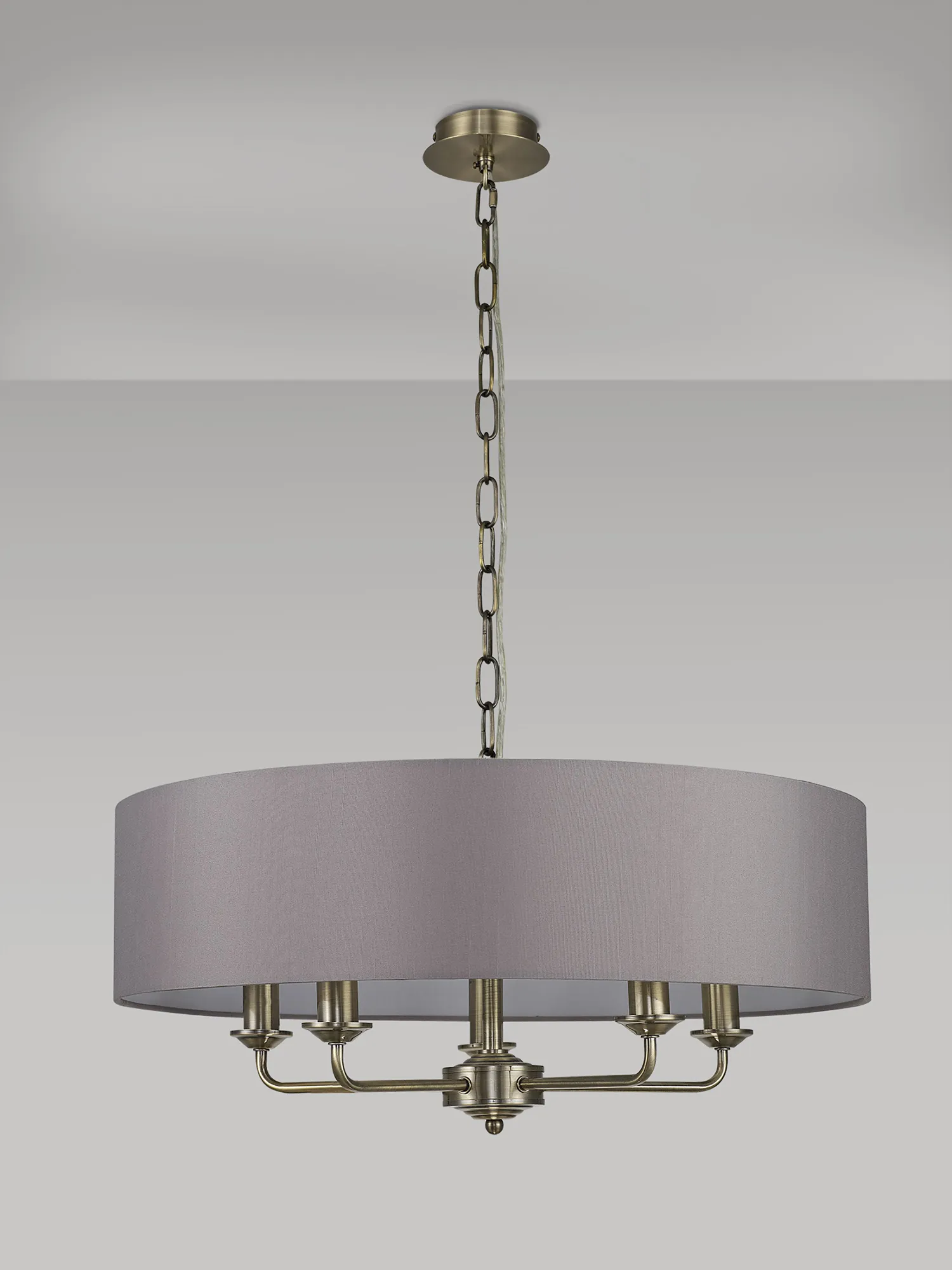 Banyan 60cm 5 Light Pendant Antique Brass, Grey DK0031  Deco Banyan AB GR